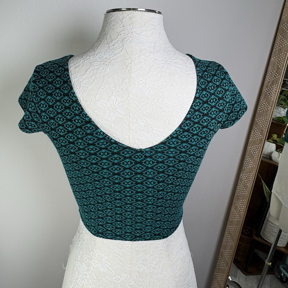 LA Hearts Womens M Teal Crop Top Indie Sleaze Geometric Rayon Blend - Picture 7 of 13